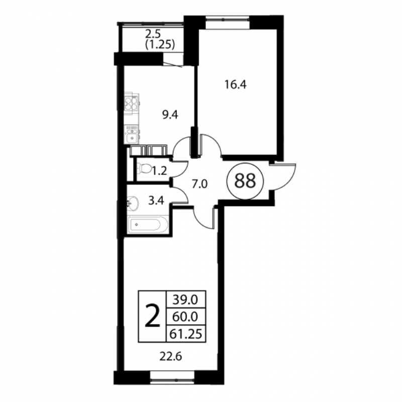 2 ккв 61,3 м²