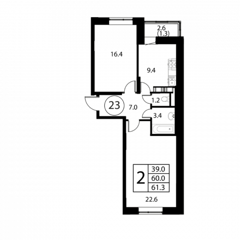 2 ккв 61,3 м²