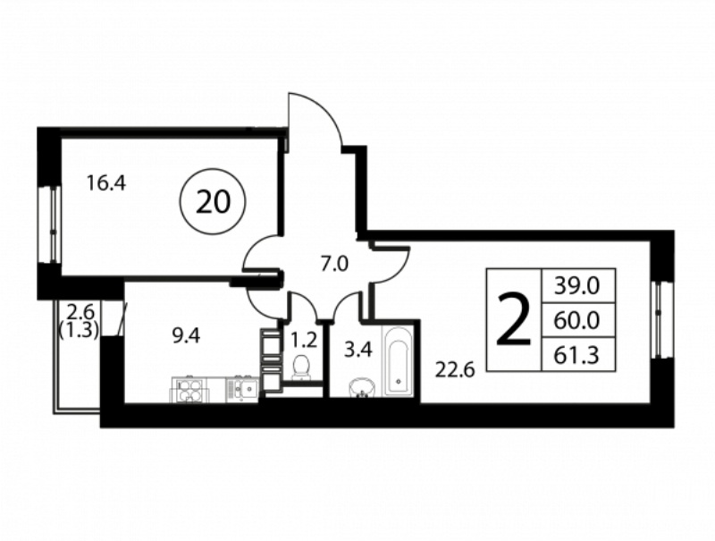 2 ккв 61,3 м²