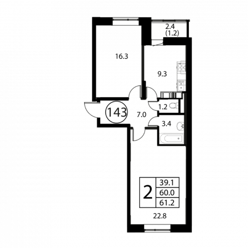 2 ккв 61,2 м²