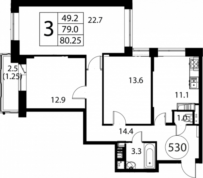 3 ккв 80,3 м²