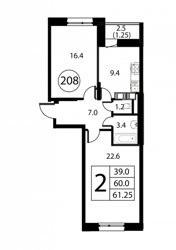 2 ккв 61,3 м²