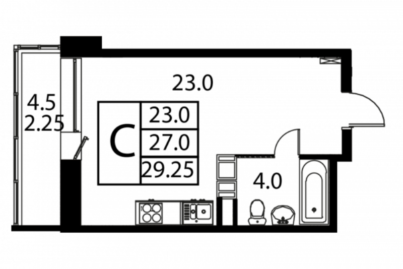 Студия 29,3 м²