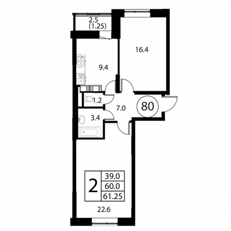 2 ккв 61,3 м²