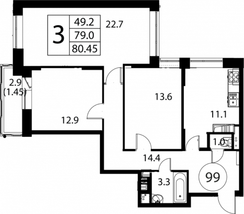 3 ккв 80,5 м²