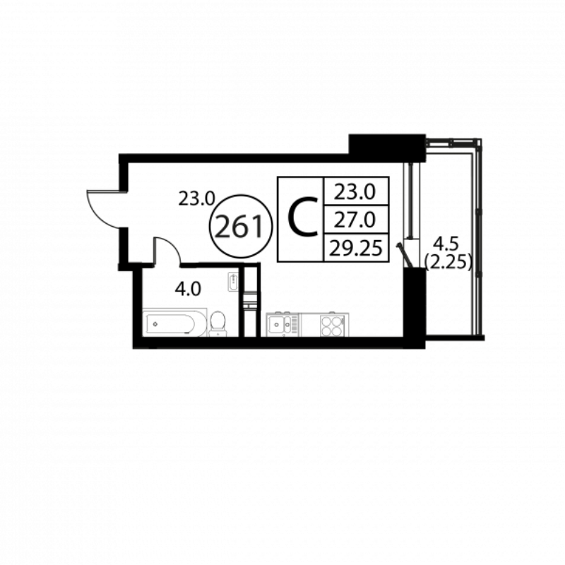 Студия 29,3 м²