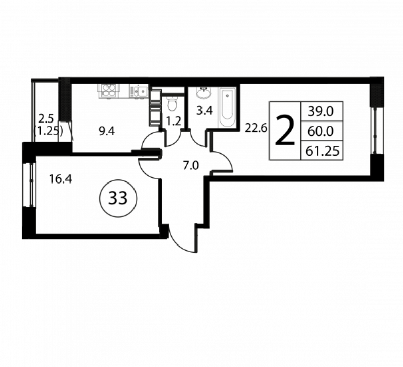 2 ккв 61,3 м²