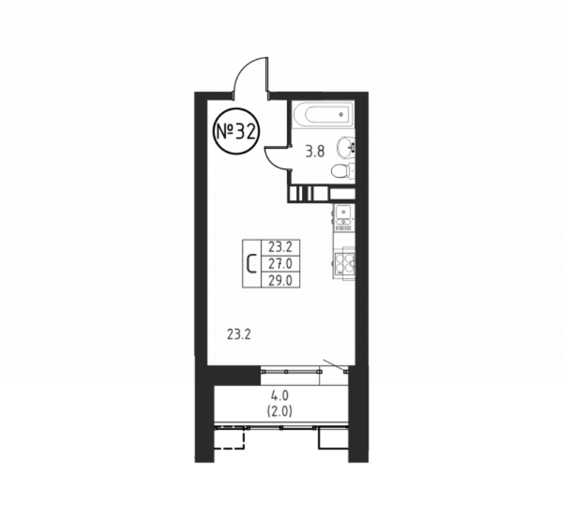 Студия 29 м²