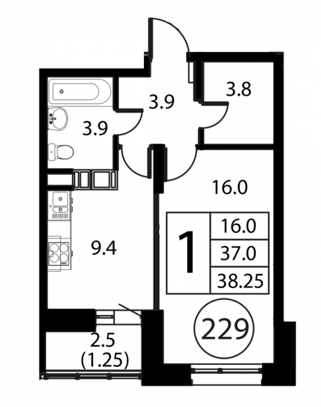1 ккв 38,3 м²