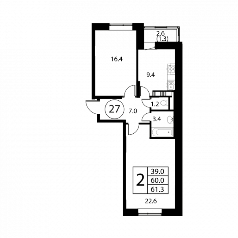 2 ккв 61,3 м²