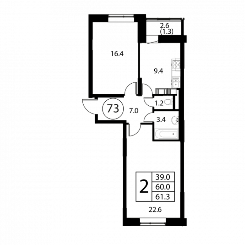 2 ккв 61,3 м²