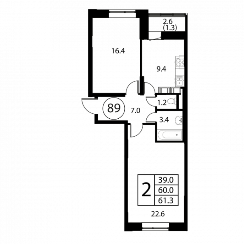 2 ккв 61,3 м²
