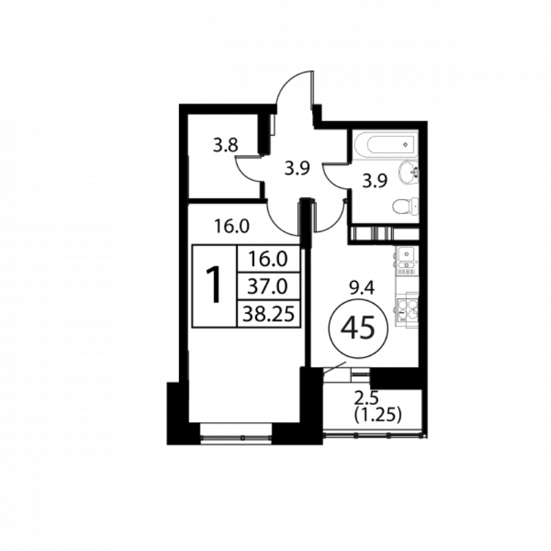 1 ккв 38,3 м²