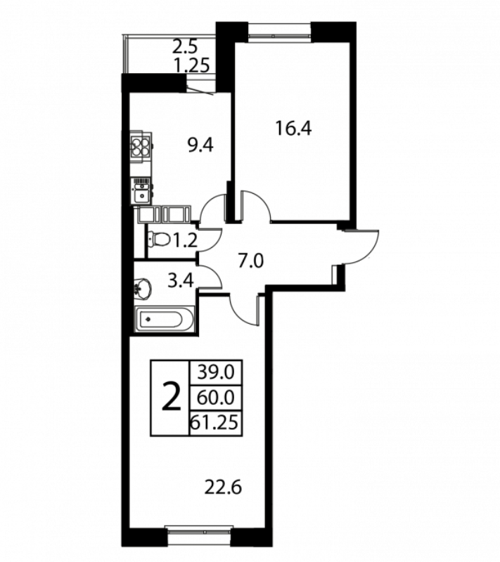 2 ккв 61,3 м²