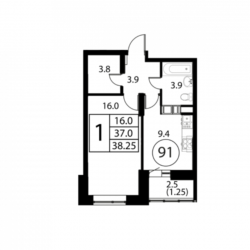 1 ккв 38,3 м²