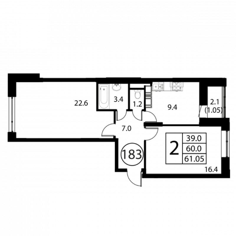 2 ккв 61,1 м²