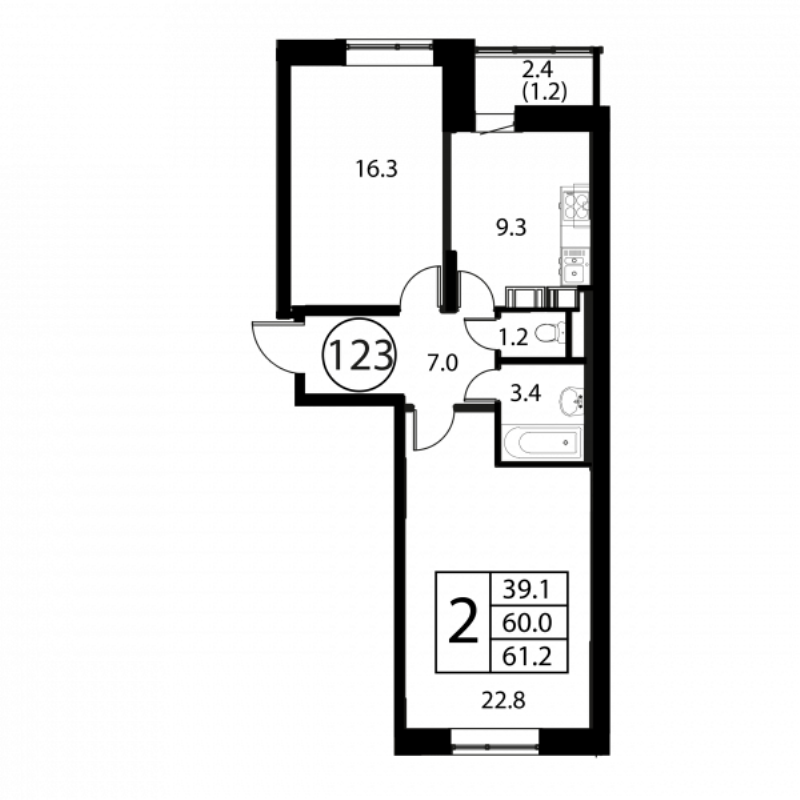 2 ккв 61,2 м²