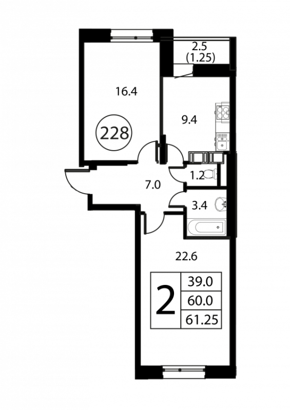 2 ккв 61,3 м²