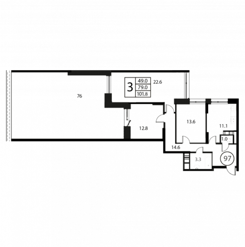 3 ккв 101,8 м²