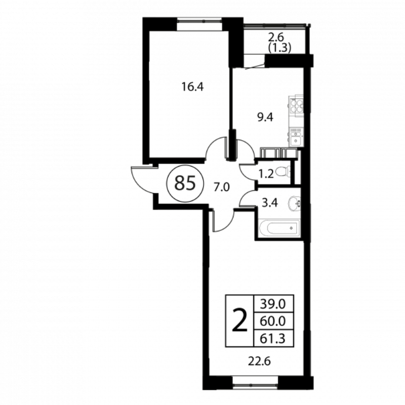 2 ккв 61,3 м²