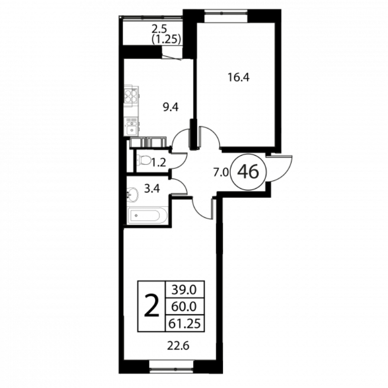 2 ккв 61,3 м²