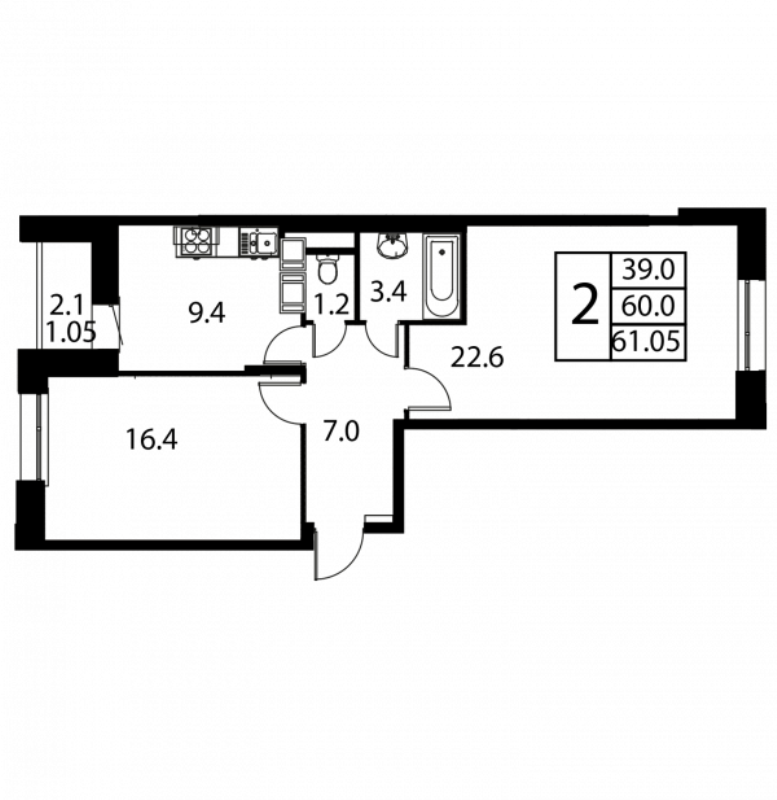 2 ккв 61,1 м²