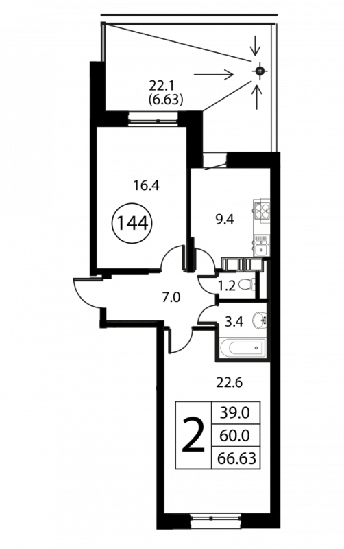 2 ккв 66,6 м²