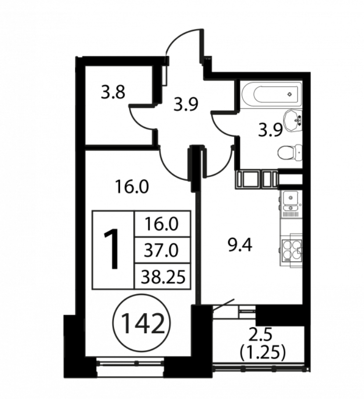 1 ккв 38,3 м²