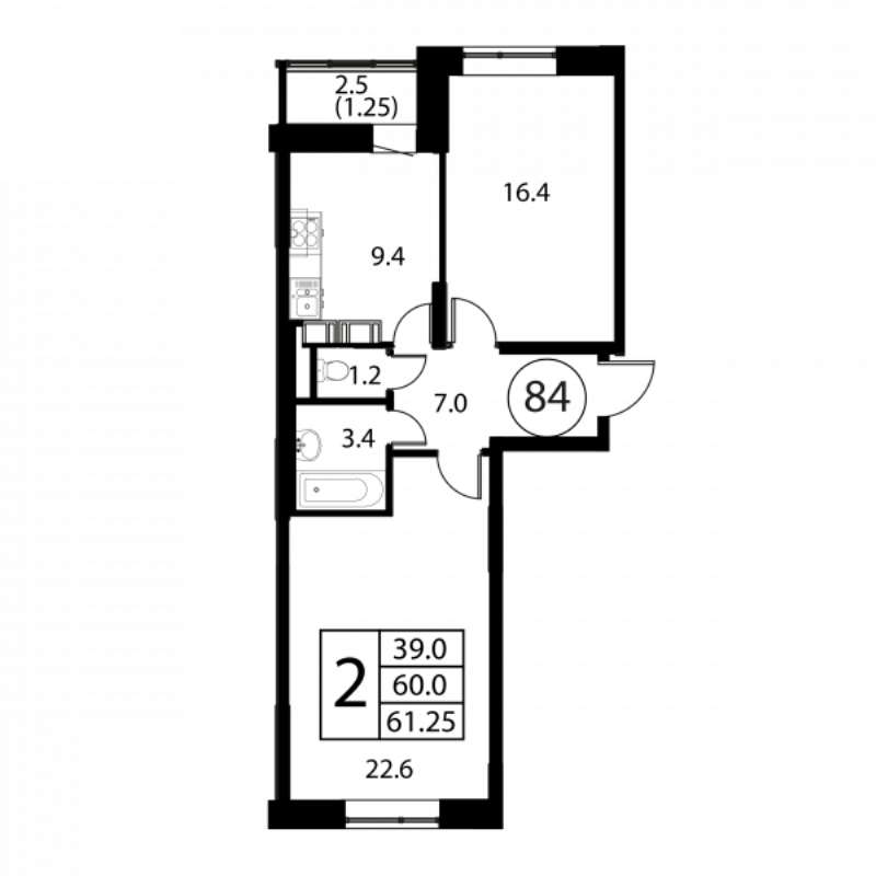 2 ккв 61,3 м²