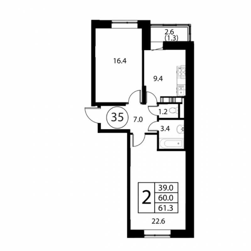 2 ккв 61,3 м²