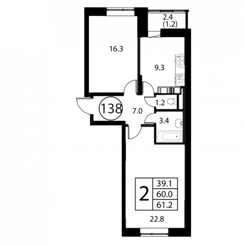 2 ккв 61,2 м²
