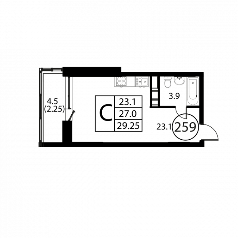 Студия 29,3 м²
