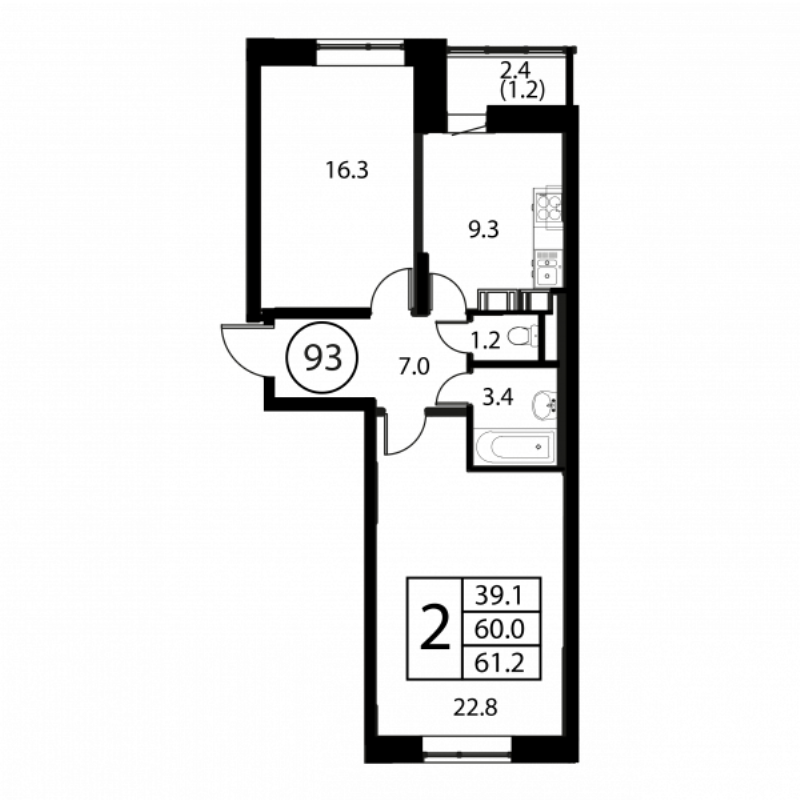 2 ккв 61,2 м²