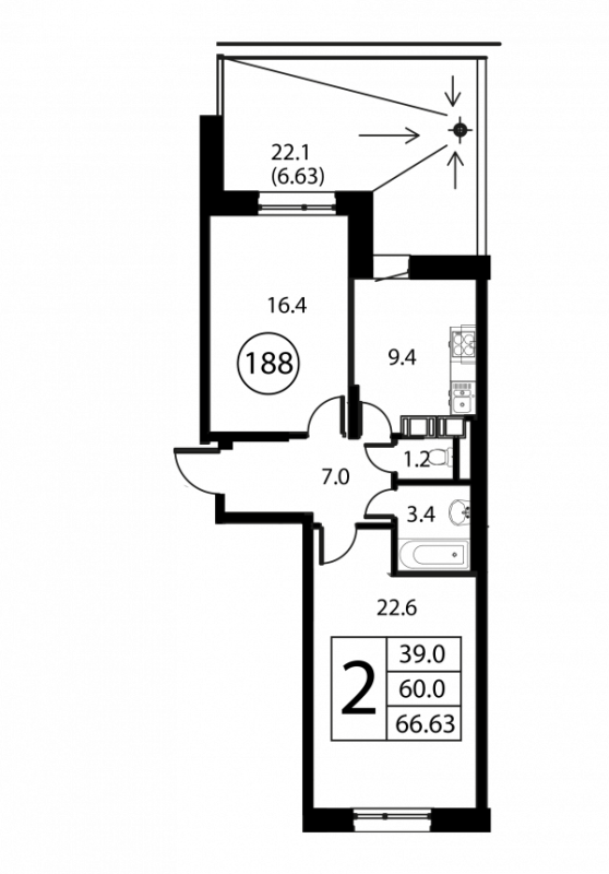 2 ккв 66,6 м²