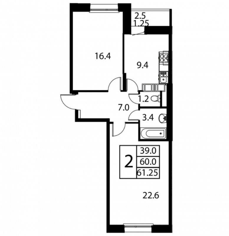2 ккв 61,3 м²