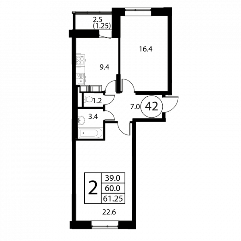 2 ккв 61,3 м²
