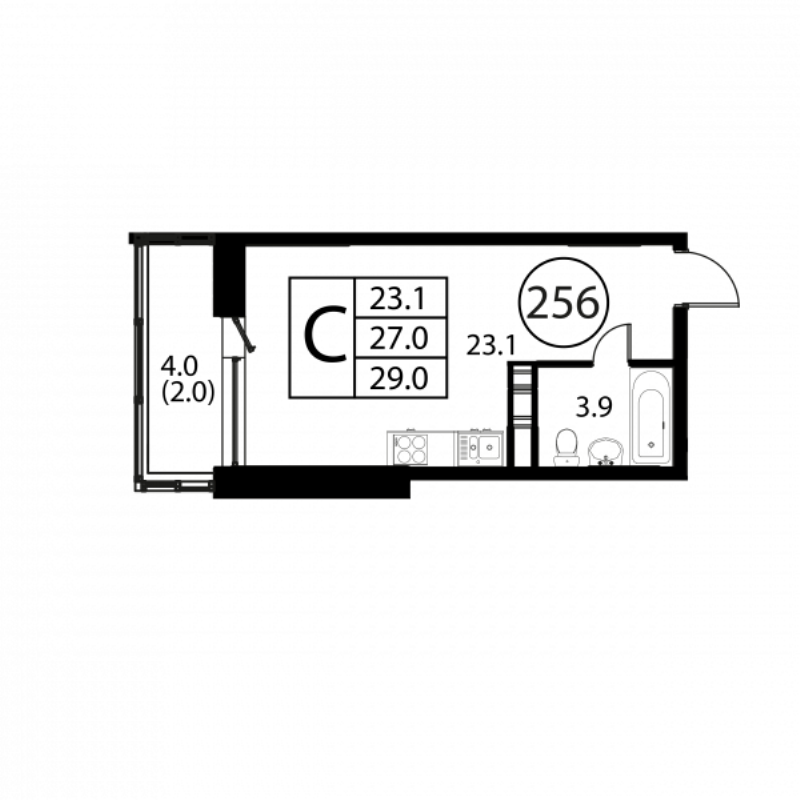 Студия 29 м²