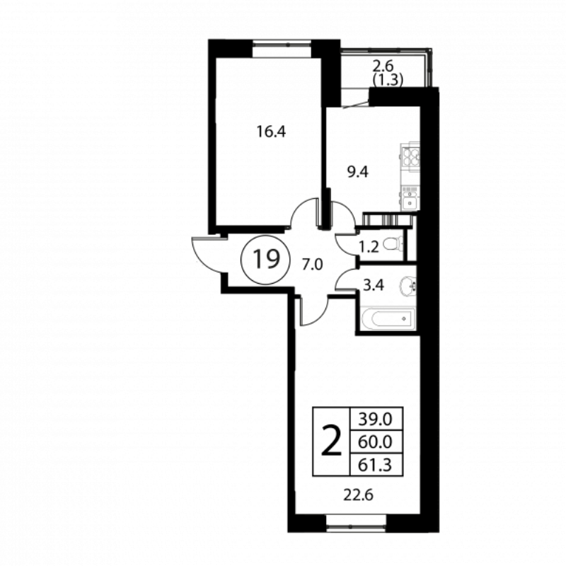 2 ккв 61,3 м²