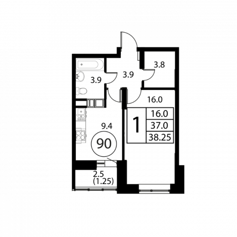 1 ккв 38,3 м²