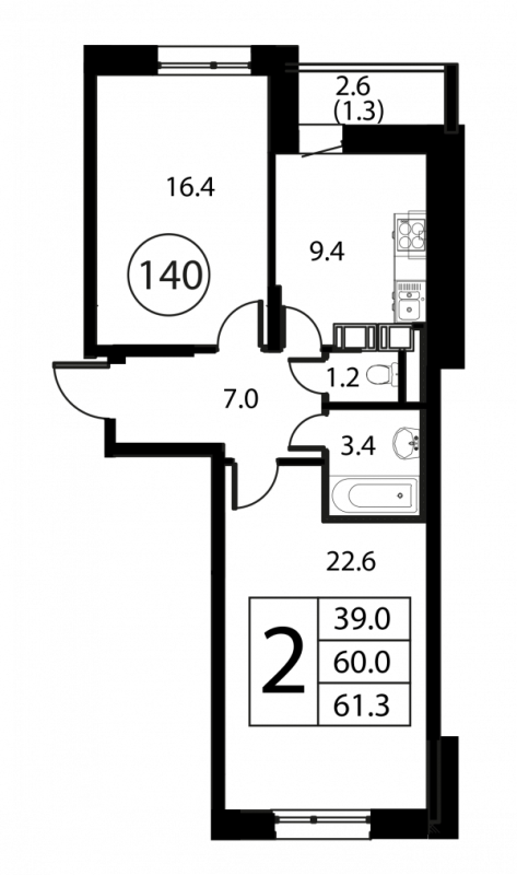 2 ккв 61,3 м²