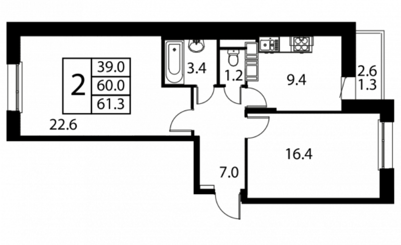 2 ккв 61,3 м²