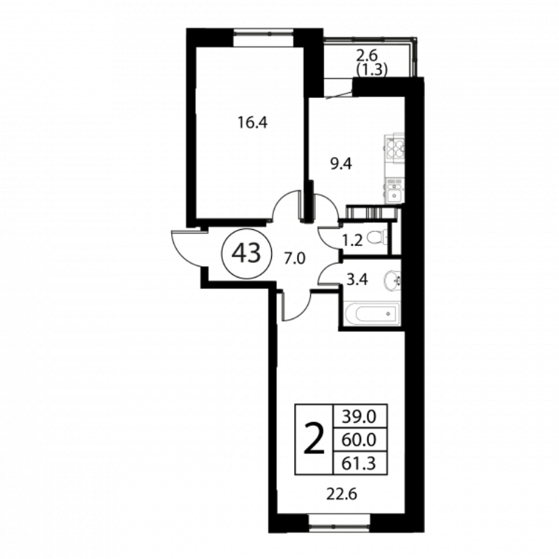 2 ккв 61,3 м²