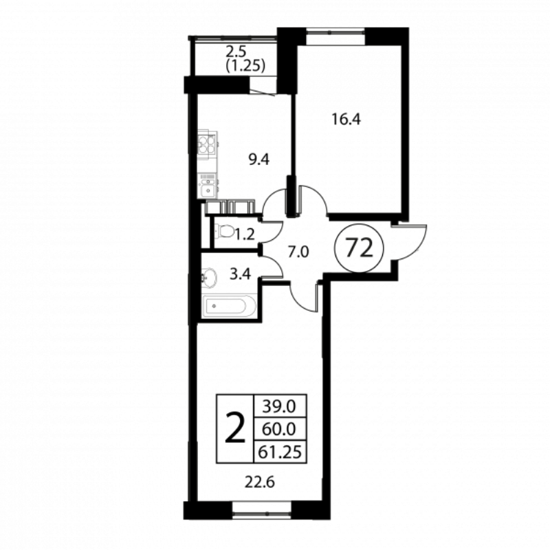 2 ккв 61,3 м²