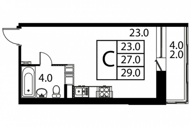 Студия 29 м²