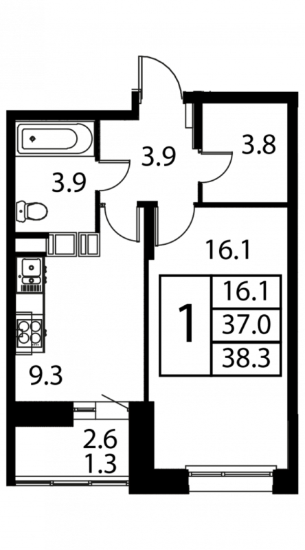 1 ккв 38,3 м²