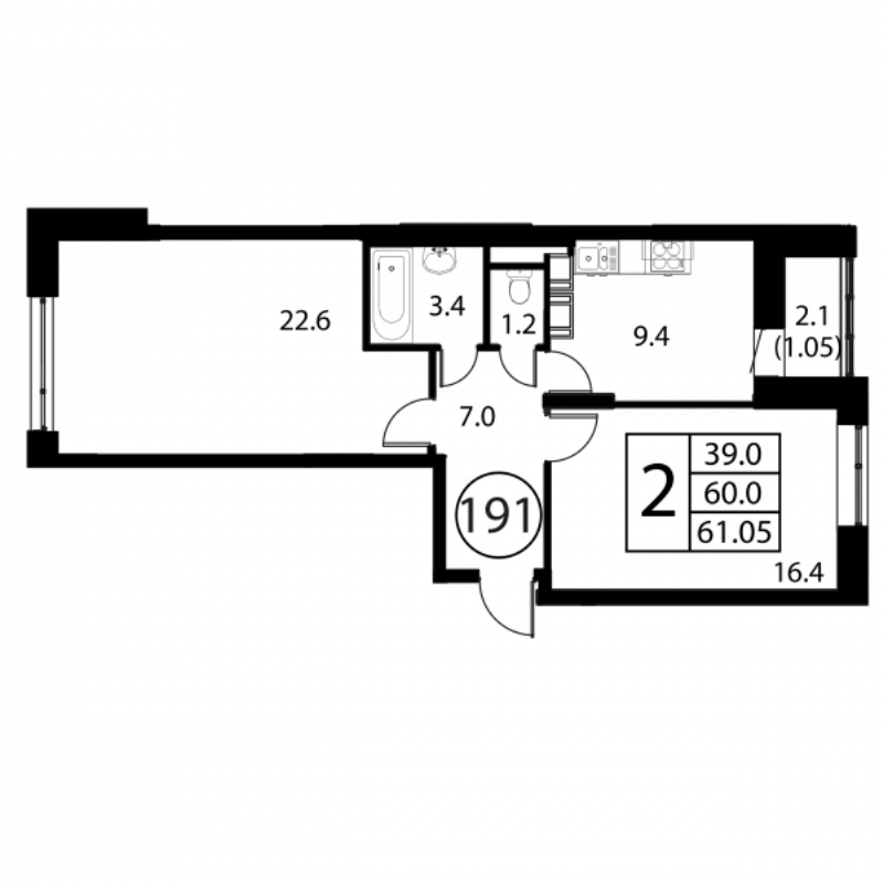 2 ккв 61,1 м²