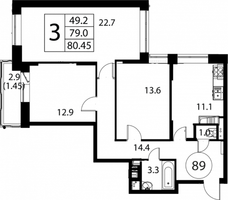 3 ккв 80,5 м²
