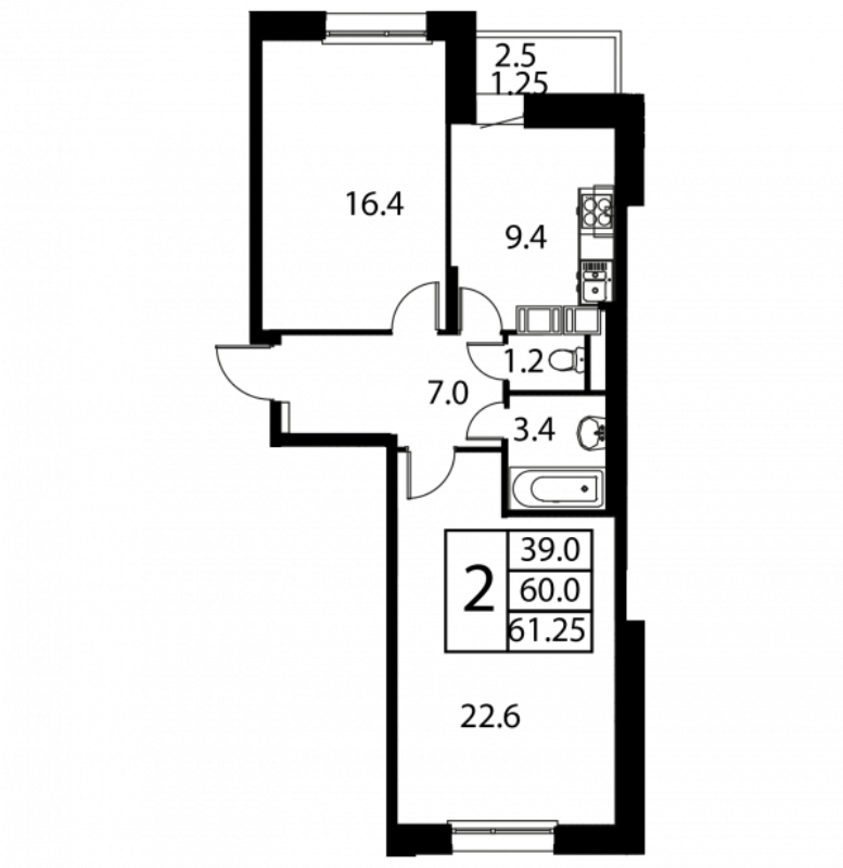 2 ккв 61,3 м²