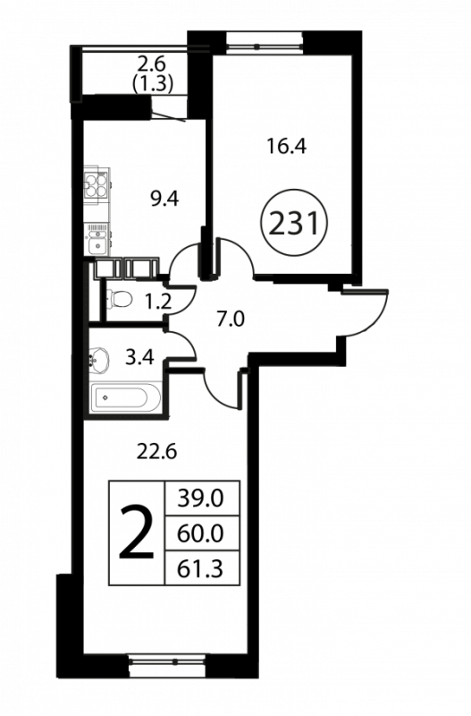 2 ккв 61,3 м²
