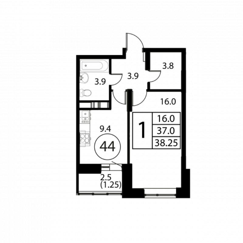 1 ккв 38,3 м²